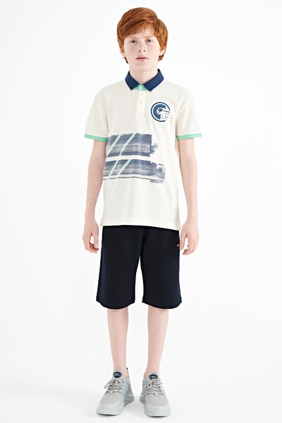 Tommylife Wholesale Polo Neck Standard Fit Boys' T-Shirt 11094 Ecru - Thumbnail