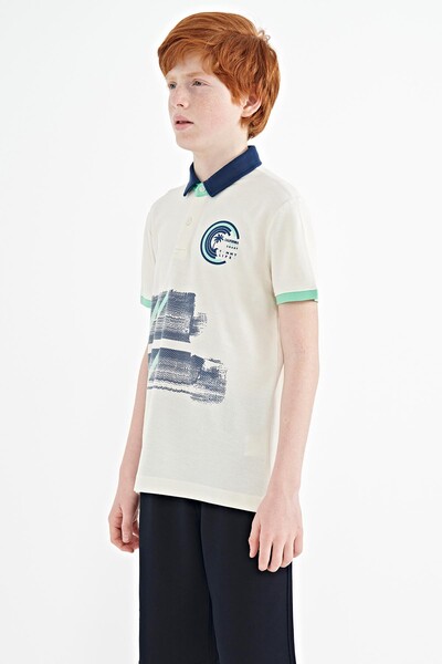 Tommylife Wholesale Polo Neck Standard Fit Boys' T-Shirt 11094 Ecru - Thumbnail