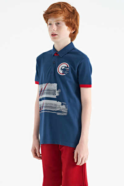 Tommylife Wholesale Polo Neck Standard Fit Boys' T-Shirt 11094 Indigo - Thumbnail