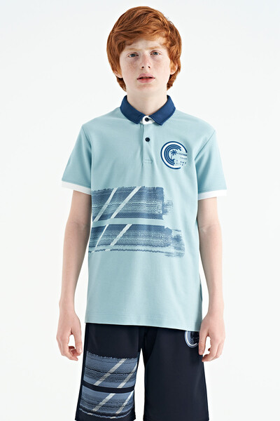 Tommylife Wholesale Polo Neck Standard Fit Boys' T-Shirt 11094 Light Blue - Thumbnail