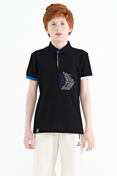 Tommylife Wholesale Polo Neck Standard Fit Boys' T-Shirt 11102 Black - Thumbnail
