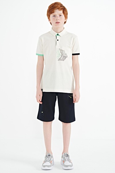 Tommylife Wholesale Polo Neck Standard Fit Boys' T-Shirt 11102 Ecru - Thumbnail
