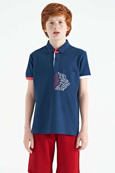 Tommylife Wholesale Polo Neck Standard Fit Boys' T-Shirt 11102 Indigo - Thumbnail
