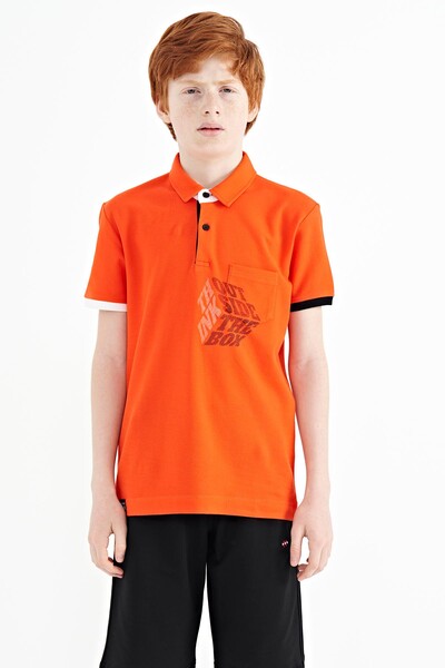 Tommylife Wholesale Polo Neck Standard Fit Boys' T-Shirt 11102 Orange - Thumbnail