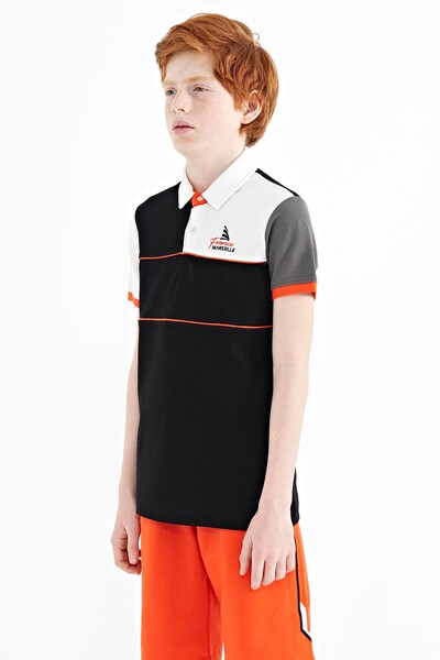 Tommylife Wholesale Polo Neck Standard Fit Boys' T-Shirt 11109 Black - Thumbnail