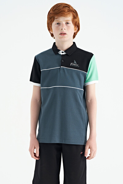 Tommylife Wholesale Polo Neck Standard Fit Boys' T-Shirt 11109 Forest Green - Thumbnail