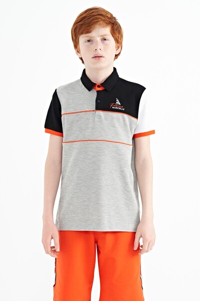 Tommylife Wholesale Polo Neck Standard Fit Boys' T-Shirt 11109 Gray Melange - Thumbnail