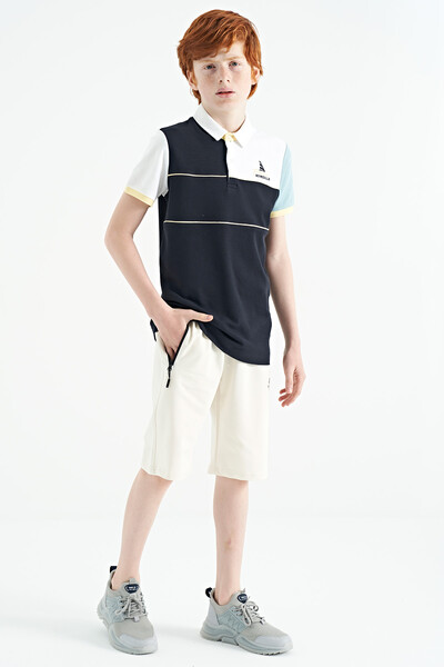 Tommylife Wholesale Polo Neck Standard Fit Boys' T-Shirt 11109 Navy Blue - Thumbnail