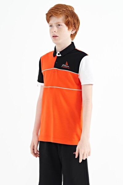 Tommylife Wholesale Polo Neck Standard Fit Boys' T-Shirt 11109 Orange - Thumbnail