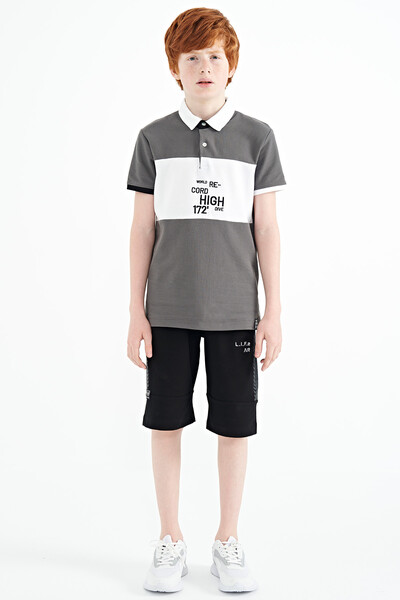 Tommylife Wholesale Polo Neck Standard Fit Boys' T-Shirt 11110 Dark Gray - Thumbnail