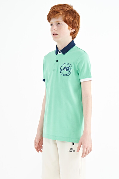Tommylife Wholesale Polo Neck Standard Fit Boys' T-Shirt 11138 Aqua Green - Thumbnail