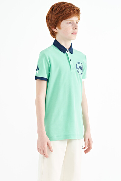 Tommylife Wholesale Polo Neck Standard Fit Boys' T-Shirt 11138 Aqua Green - Thumbnail