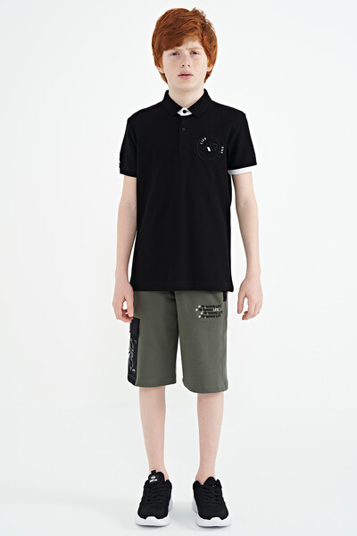 Tommylife Wholesale Polo Neck Standard Fit Boys' T-Shirt 11138 Black - Thumbnail