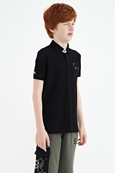 Tommylife Wholesale Polo Neck Standard Fit Boys' T-Shirt 11138 Black - Thumbnail