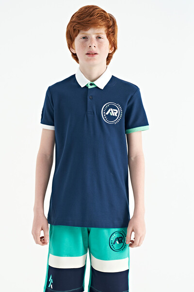 Tommylife Wholesale Polo Neck Standard Fit Boys' T-Shirt 11138 Indigo - Thumbnail