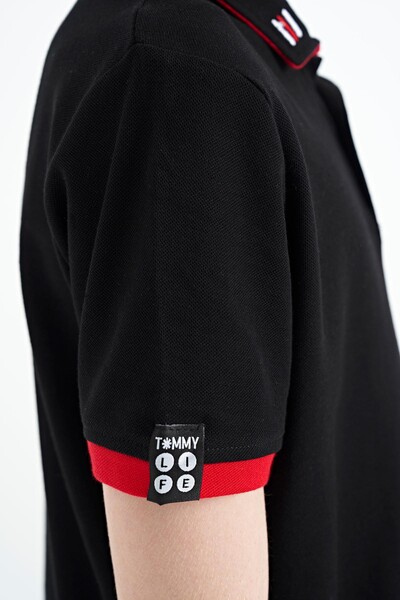 Tommylife Wholesale Polo Neck Standard Fit Boys' T-Shirt 11139 Black - Thumbnail