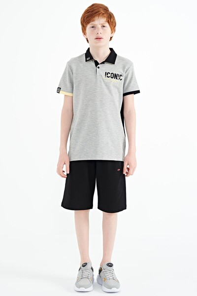 Tommylife Wholesale Polo Neck Standard Fit Boys' T-Shirt 11139 Gray Melange - Thumbnail