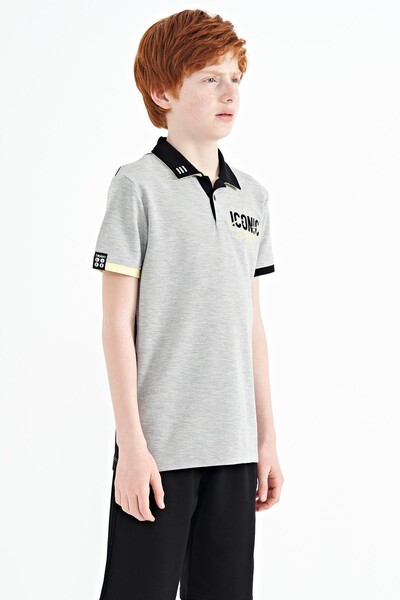 Tommylife Wholesale Polo Neck Standard Fit Boys' T-Shirt 11139 Gray Melange - Thumbnail