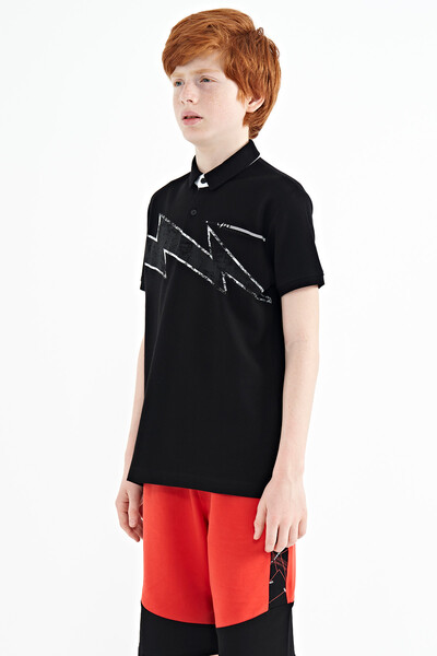 Tommylife Wholesale Polo Neck Standard Fit Boys' T-Shirt 11154 Black - Thumbnail