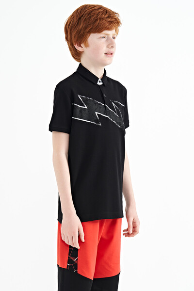 Tommylife Wholesale Polo Neck Standard Fit Boys' T-Shirt 11154 Black - Thumbnail