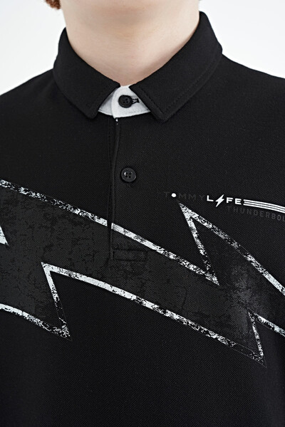 Tommylife Wholesale Polo Neck Standard Fit Boys' T-Shirt 11154 Black - Thumbnail