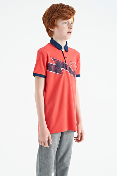 Tommylife Wholesale Polo Neck Standard Fit Boys' T-Shirt 11154 Coral - Thumbnail