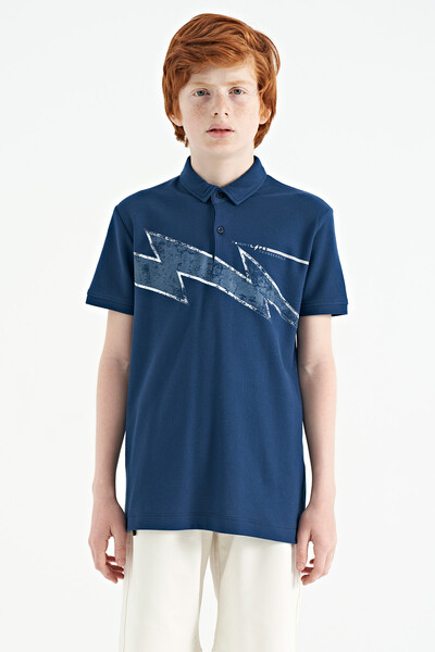 Tommylife Wholesale Polo Neck Standard Fit Boys' T-Shirt 11154 Indigo - Thumbnail