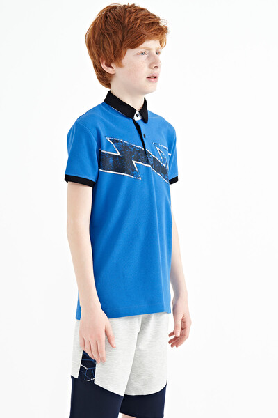 Tommylife Wholesale Polo Neck Standard Fit Boys' T-Shirt 11154 Saxe - Thumbnail