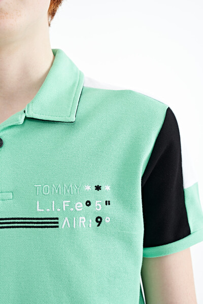 Tommylife Wholesale Polo Neck Standard Fit Boys' T-Shirt 11155 Aqua Green - Thumbnail