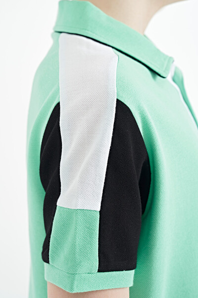 Tommylife Wholesale Polo Neck Standard Fit Boys' T-Shirt 11155 Aqua Green - Thumbnail