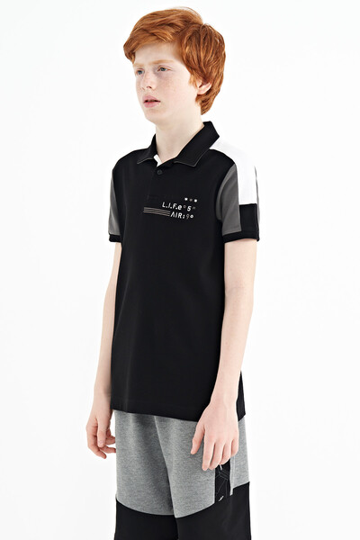 Tommylife Wholesale Polo Neck Standard Fit Boys' T-Shirt 11155 Black - Thumbnail