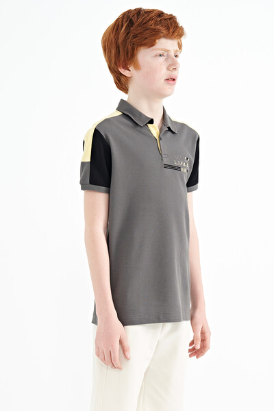 Tommylife Wholesale Polo Neck Standard Fit Boys' T-Shirt 11155 Dark Gray - Thumbnail