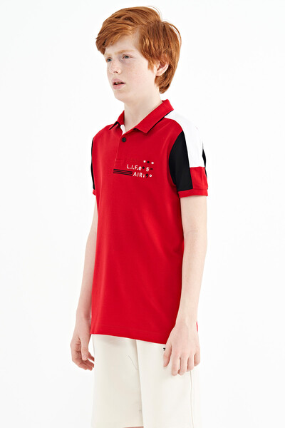 Tommylife Wholesale Polo Neck Standard Fit Boys' T-Shirt 11155 Red - Thumbnail