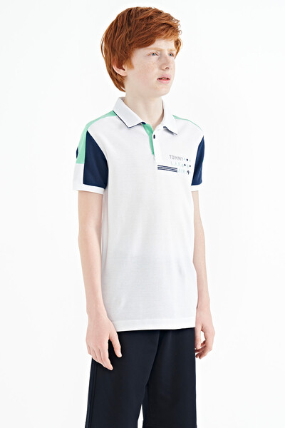 Tommylife Wholesale Polo Neck Standard Fit Boys' T-Shirt 11155 White - Thumbnail