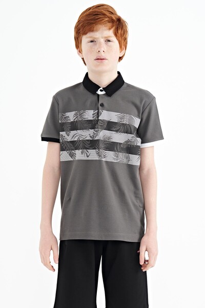 Tommylife Wholesale Polo Neck Standard Fit Printed Boys' T-Shirt 11101 Dark Gray - Thumbnail