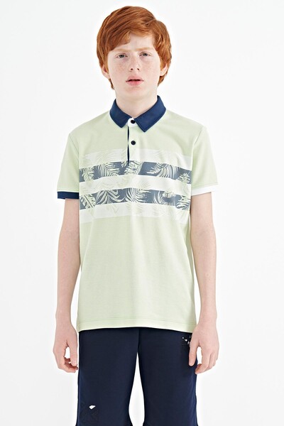Tommylife Wholesale Polo Neck Standard Fit Printed Boys' T-Shirt 11101 Light Green - Thumbnail