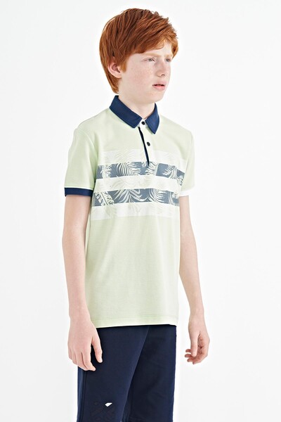 Tommylife Wholesale Polo Neck Standard Fit Printed Boys' T-Shirt 11101 Light Green - Thumbnail