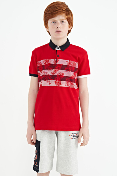 Tommylife Wholesale Polo Neck Standard Fit Printed Boys' T-Shirt 11101 Red - Thumbnail