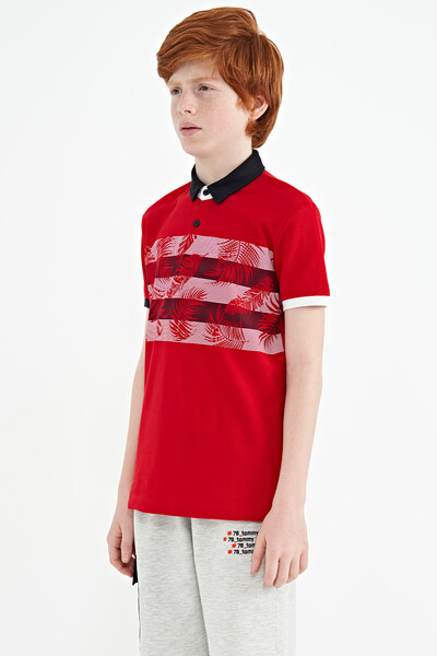 Tommylife Wholesale Polo Neck Standard Fit Printed Boys' T-Shirt 11101 Red - Thumbnail