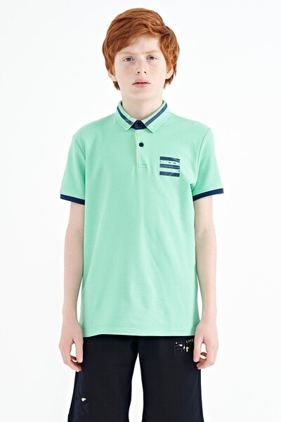 Tommylife Wholesale Polo Neck Standard Fit Printed Boys' T-Shirt 11111 Aqua Green - Thumbnail