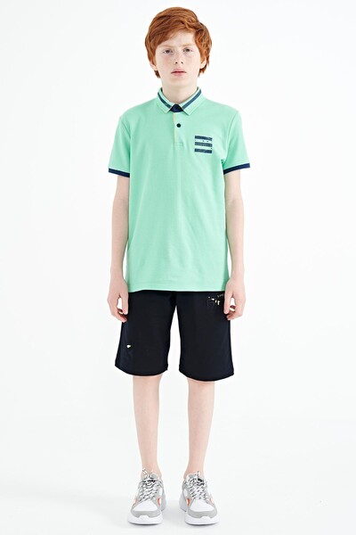 Tommylife Wholesale Polo Neck Standard Fit Printed Boys' T-Shirt 11111 Aqua Green - Thumbnail