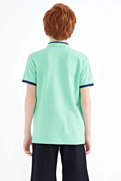 Tommylife Wholesale Polo Neck Standard Fit Printed Boys' T-Shirt 11111 Aqua Green - Thumbnail