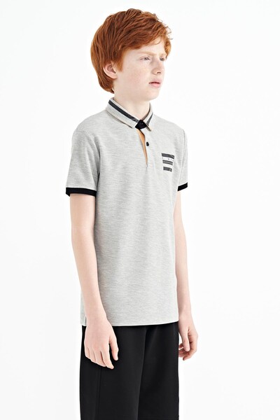 Tommylife Wholesale Polo Neck Standard Fit Printed Boys' T-Shirt 11111 Gray Melange - Thumbnail