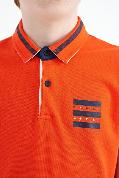 Tommylife Wholesale Polo Neck Standard Fit Printed Boys' T-Shirt 11111 Orange - Thumbnail