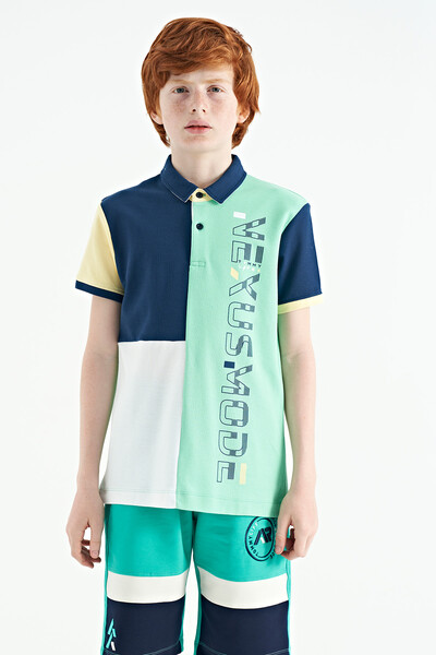 Tommylife Wholesale Polo Neck Standard Fit Printed Boys' T-Shirt 11112 Aqua Green - Thumbnail