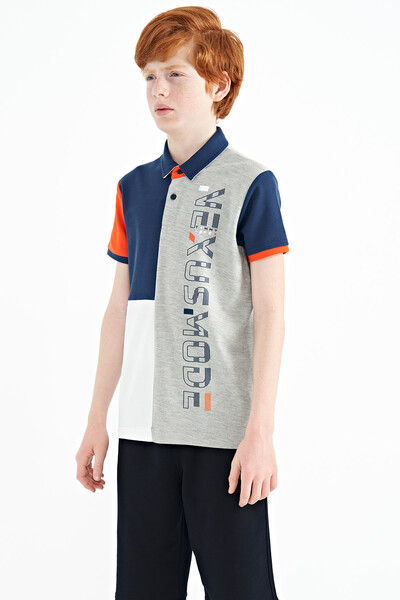 Tommylife Wholesale Polo Neck Standard Fit Printed Boys' T-Shirt 11112 Gray Melange - Thumbnail
