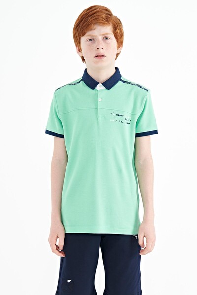 Tommylife Wholesale Polo Neck Standard Fit Printed Boys' T-Shirt 11140 Aqua Green - Thumbnail