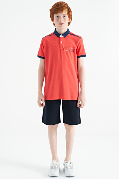 Tommylife Wholesale Polo Neck Standard Fit Printed Boys' T-Shirt 11140 Coral - Thumbnail