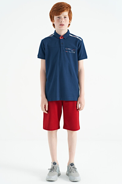 Tommylife Wholesale Polo Neck Standard Fit Printed Boys' T-Shirt 11140 Indigo - Thumbnail