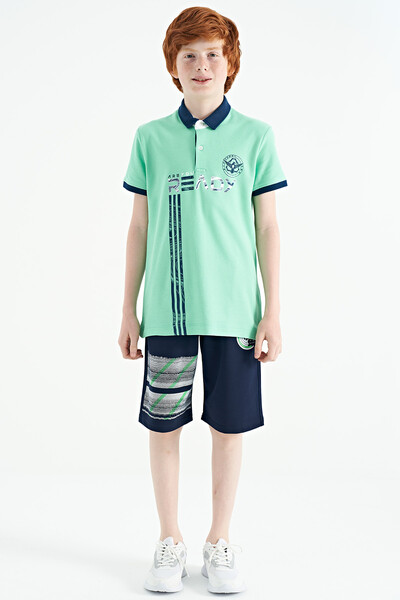 Tommylife Wholesale Polo Neck Standard Fit Printed Boys' T-Shirt 11143 Aqua Green - Thumbnail